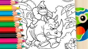 Desenho para colorir Donkey Kong no Rinoceronte GRÁTIS ▷ Pinte Online
