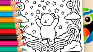 Desenho para colorir Ursinho Estilo Bobbie Goods com Estrelas para Colorir GRÁTIS ▷ No Celular