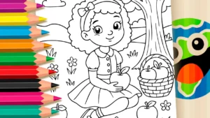 Desenho para colorir Menina na Macieira para Colorir GRÁTIS ▷ Pinte Agora