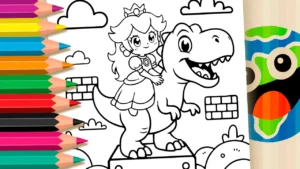 Desenho para colorir Princesa Peach no T-Rex GRÁTIS ▷ Pinte Online