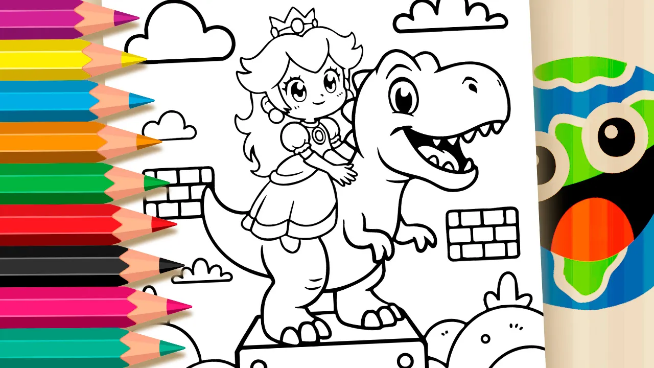 Princesa Peach no T-Rex GRÁTIS ▷ Pinte Online