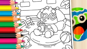 Desenho para colorir Cachorrinho na Piscina para Colorir ▷ Pinte no Celular