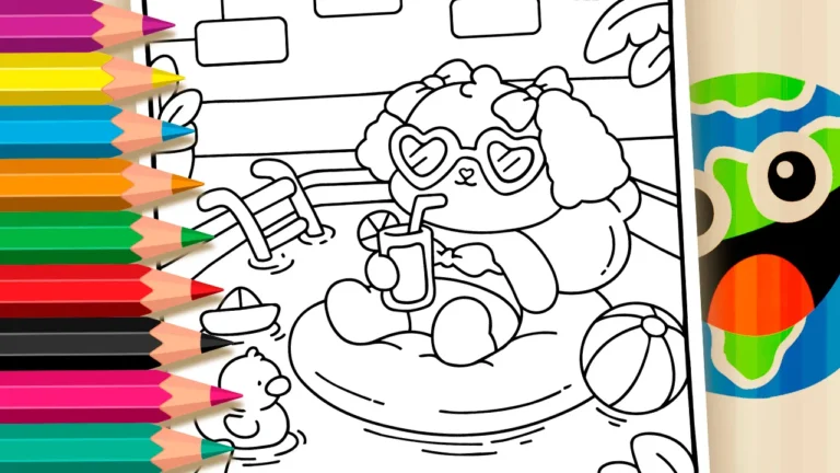 Cachorrinho na Piscina para Colorir ▷ Pinte no Celular