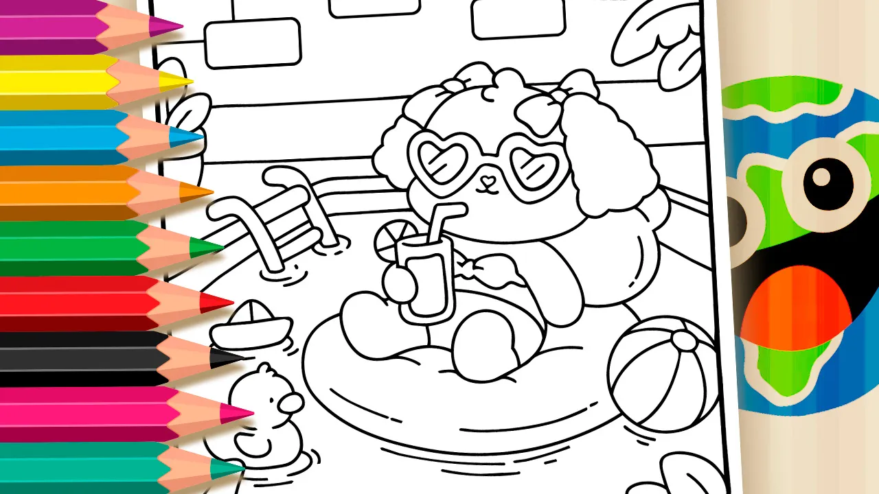 Cachorrinho na Piscina para Colorir ▷ Pinte no Celular