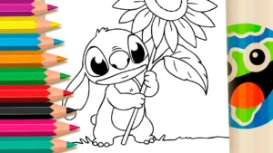 Stitch com Girassol GRÁTIS ▷ Pinte Online
