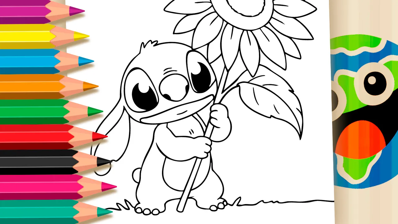 Stitch com Girassol GRÁTIS ▷ Pinte Online