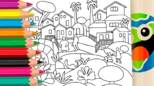 Desenho para colorir Morro da Favela Tarsila do Amaral ▷ Pinte Online