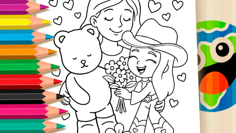 Mãe, Filha e Ursinho para Colorir GRÁTIS ▷ Pinte Online