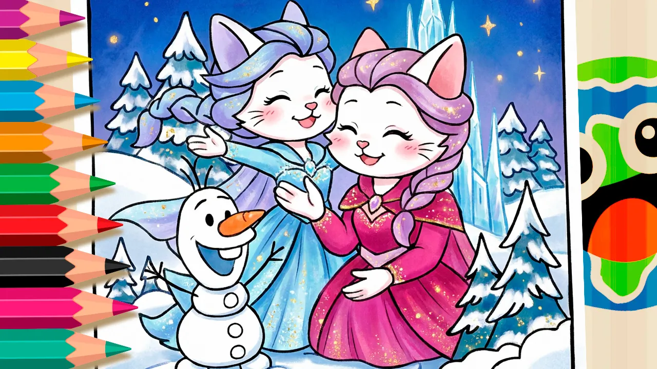 Três personagens kawaii do universo de Frozen em desenhos para colorir online grátis no mundodosjogos.org