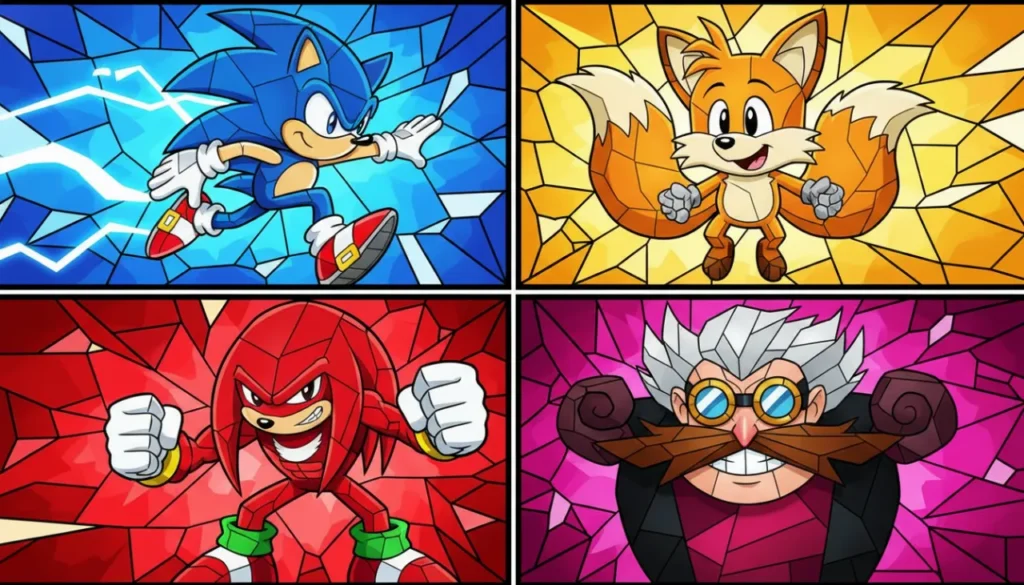Desenhos de Sonic e amigos em estilo mosaico para colorir online ou imprimir grátis no mundodosjogos.org