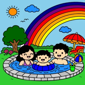 Três irmãos na piscininha