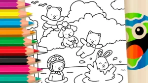 Desenho para colorir Desenho de Bichinhos Fofinhos no Verão para Colorir