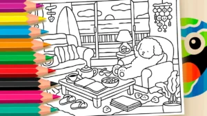 Desenho para colorir Poodle na Casa de Praia Estilo Bobbie Goods para Colorir