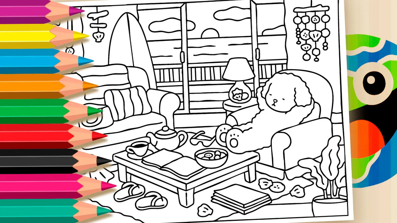 Poodle na Casa de Praia Estilo Bobbie Goods para Colorir
