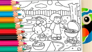 Desenho para colorir Churrasco dos Amigos para Colorir estilo Bobbie Goods