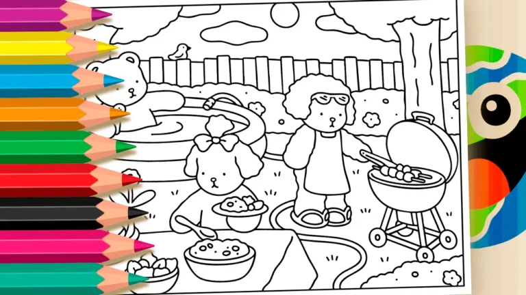 Churrasco dos Amigos para Colorir estilo Bobbie Goods