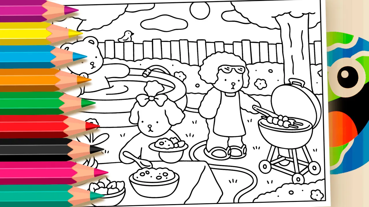 Churrasco dos Amigos para Colorir estilo Bobbie Goods
