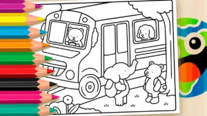Desenho para colorir Desenho de Ônibus Escolar Estilo Bobbie Goods para Colorir ▷ Pinte Online