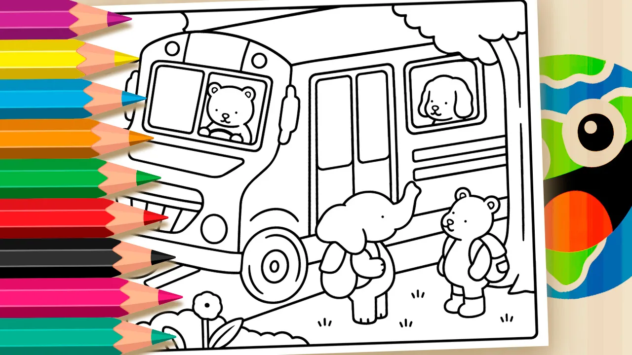 Desenho de Ônibus Escolar Estilo Bobbie Goods para Colorir ▷ Pinte Online