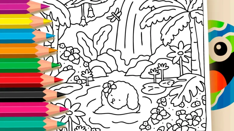 Desenho de Filhote na Cachoeira para Colorir