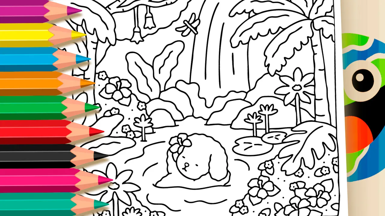 Desenho de Filhote na Cachoeira para Colorir