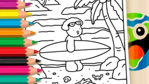 Desenho para colorir Colorir Cachorro com Prancha de Surf estilo Bobbie Goods