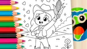 Desenho da Boiadeirinha com Milho para Colorir