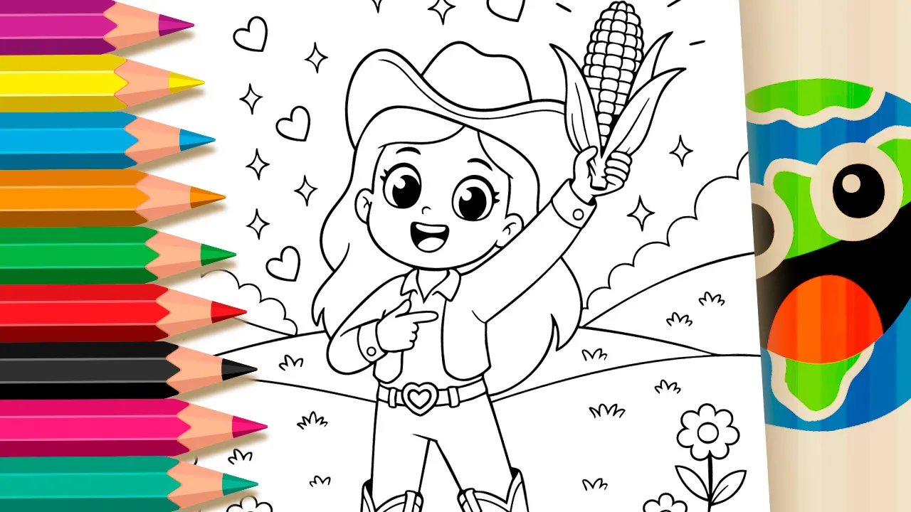 Desenho da Boiadeirinha com Milho para Colorir
