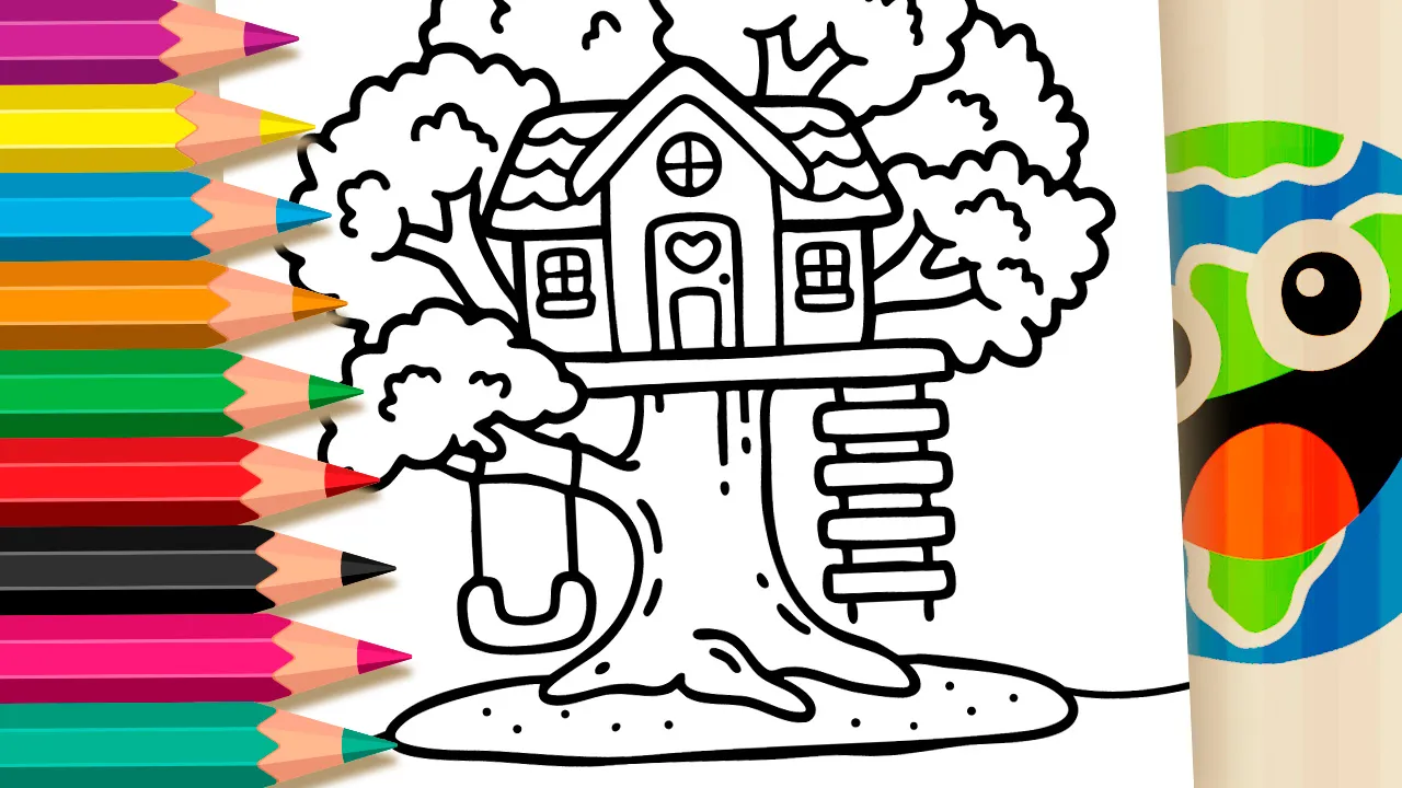 Casa na Árvore para Colorir com Balanço