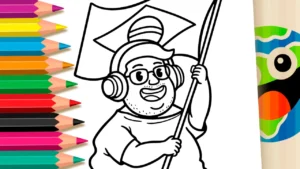 Desenho para colorir Desenho do Cazé com Bandeira do Brasil para Colorir