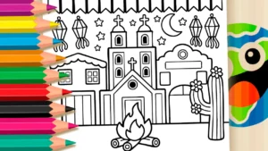 Festa Junina para Colorir: Desenho Infantil Clássico