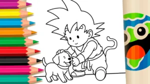 Desenho para colorir Goku com Cachorrinho para Colorir Online
