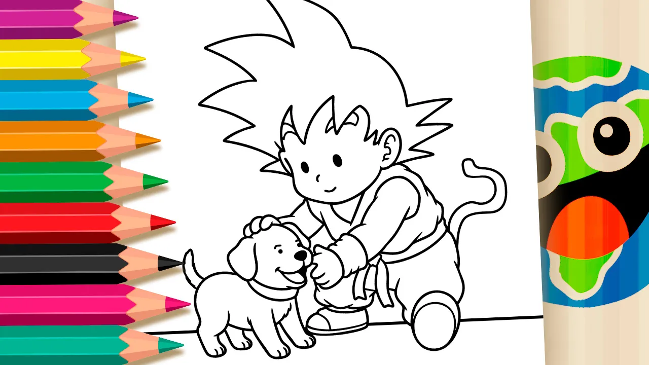 Goku com Cachorrinho para Colorir Online
