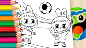 Desenho para colorir Desenho do Labubu Jogando Futebol na Copa do Mundo 2026 para Colorir