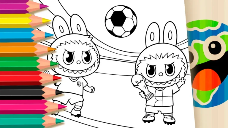 Desenho do Labubu Jogando Futebol na Copa do Mundo 2026 para Colorir