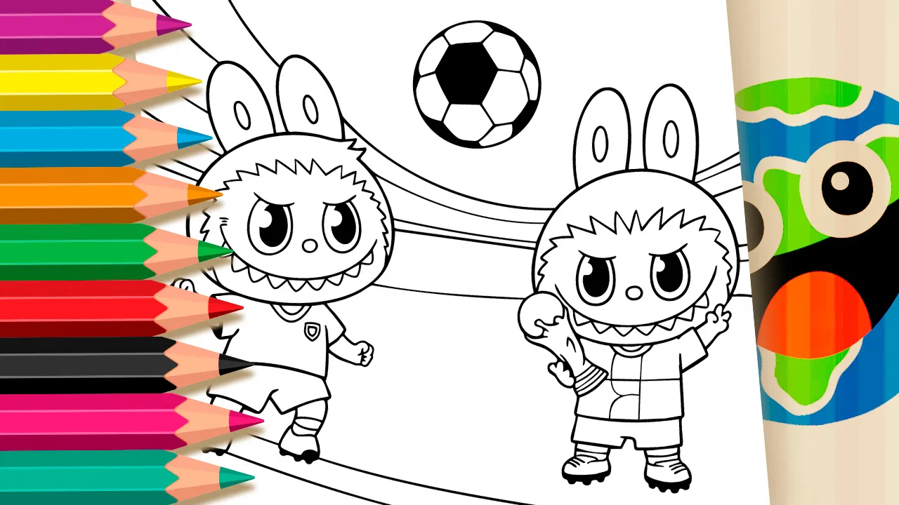 Desenho do Labubu Jogando Futebol na Copa do Mundo 2026 para Colorir