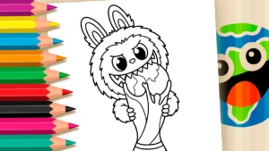 Desenho do Labubu com a Taça da Copa para Colorir