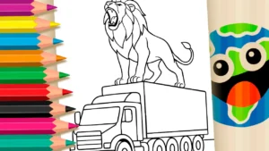 Desenho para colorir Desenho de Leão no Caminhão para Colorir Online