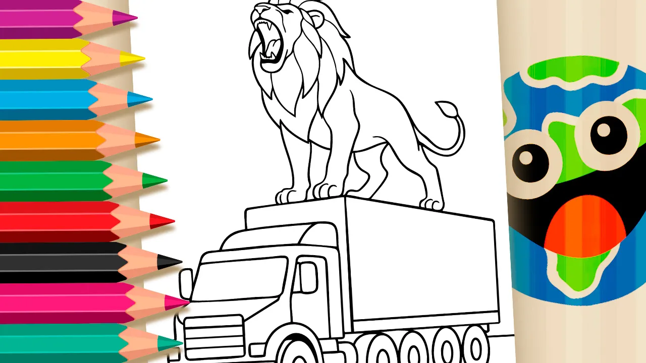 Desenho de Leão no Caminhão para Colorir Online 