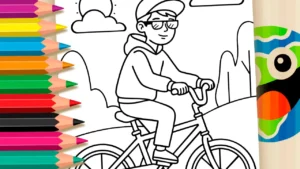 Desenho para colorir Desenho de menino de bicicleta para colorir