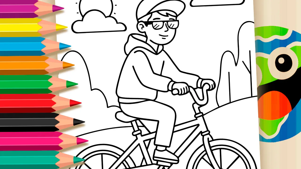 Desenho de menino de bicicleta para colorir