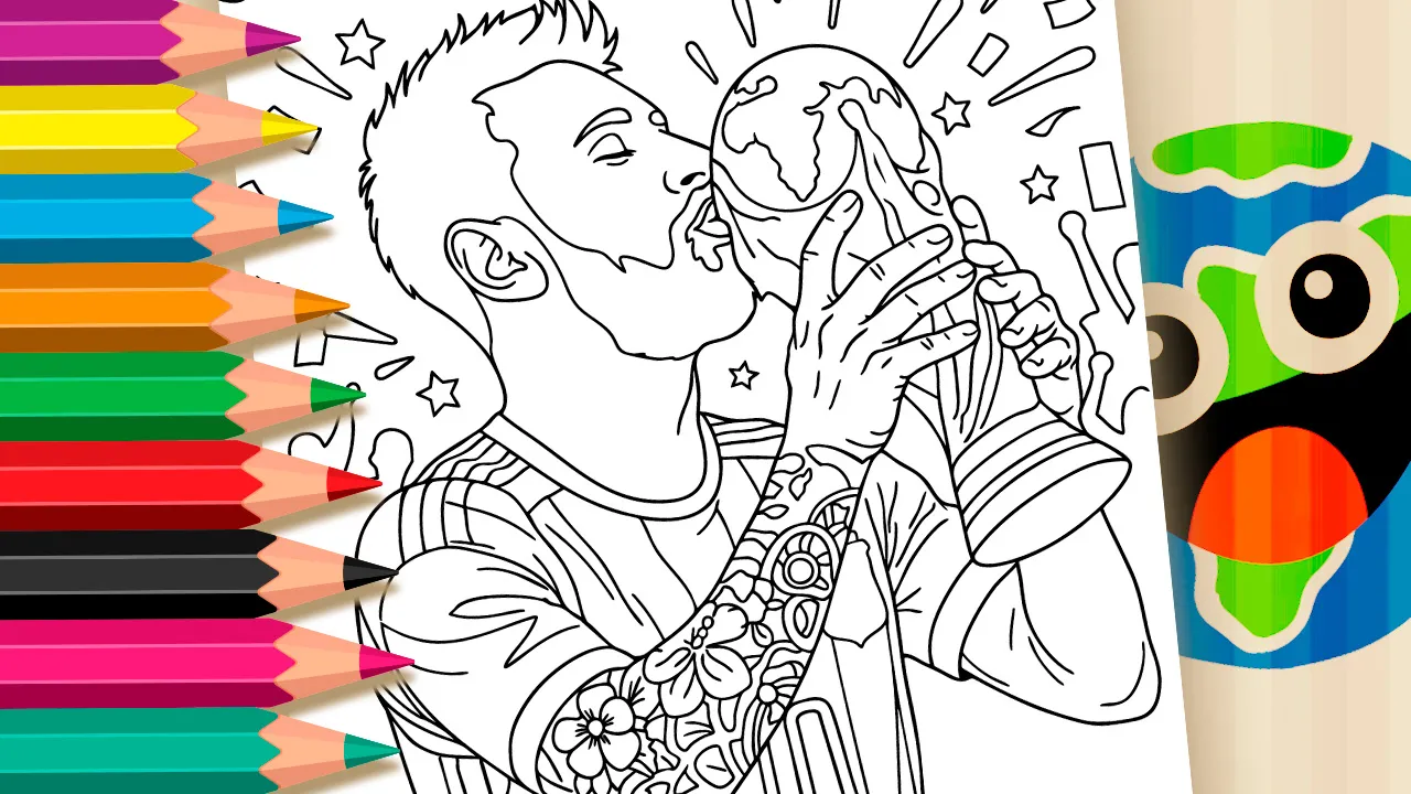 Desenho do Messi Campeão 2022 para Colorir ▷ Pinte no Celular
