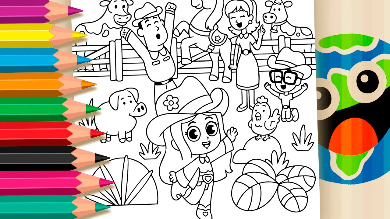 Boiadeirinha e sua Turma Festejando para Colorir ▷ Pinte no Celular