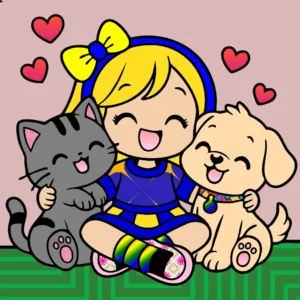 menina com um gato e cachorro 1781135846