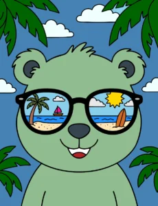 na praia