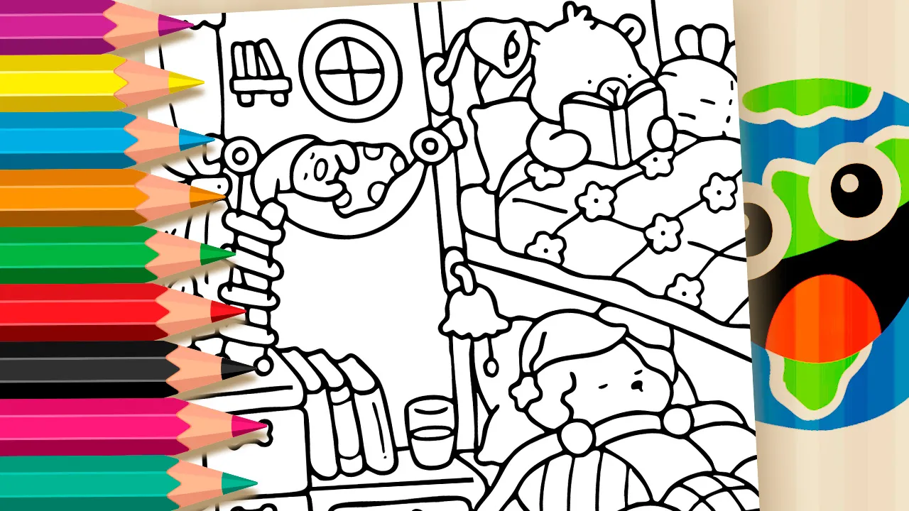 Desenho de Bichinhos Fofos no Beliche para Colorir Online