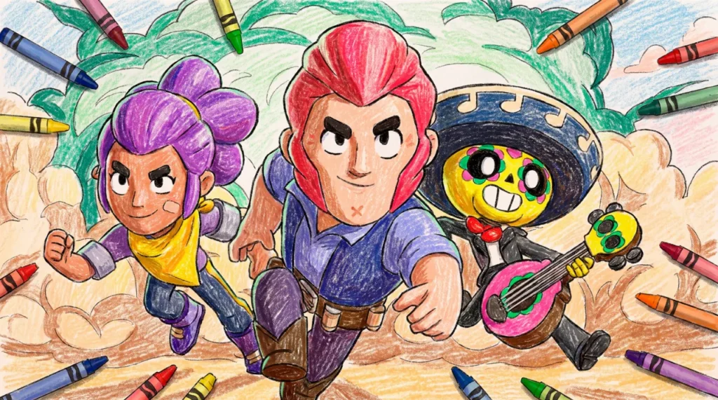 Shelly, Colt e Poco ganharam vida nas cores — agora é a sua vez de colorir os seus brawlers favoritos!