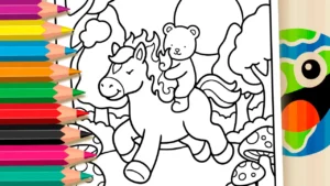 Desenho para colorir Ursinho e Cavalo de Fogo no estilo Bobbie Goods