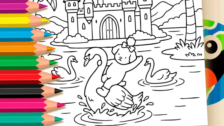 Cachorrinha, Cisne e Castelo para Colorir no estilo Bobbie Goods