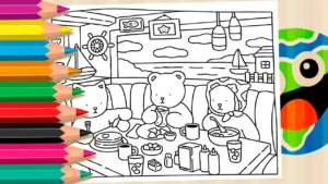 Desenho para colorir Desenho Estilo Bobbie Goods Lanchando na Praia para Colorir